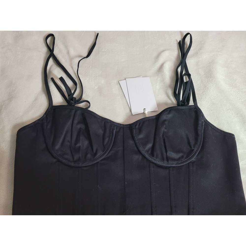 Helsa Black Corset Top Tie Shoulder Strap Underwire Bustier Crop Top Large NWT